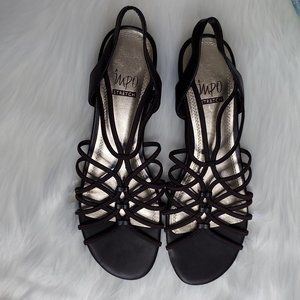 Impo Stretch Dark Brown Low Wedge Strapy Sandals